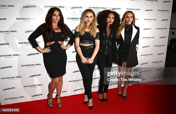 Jessie Nelson, Perrie Edwards, Leigh-Ann Pinnock and Jade Thirlwall of Little Mix attend as Labrinth hosts Raymond Weil Pre-BRIT Awards dinner at The...