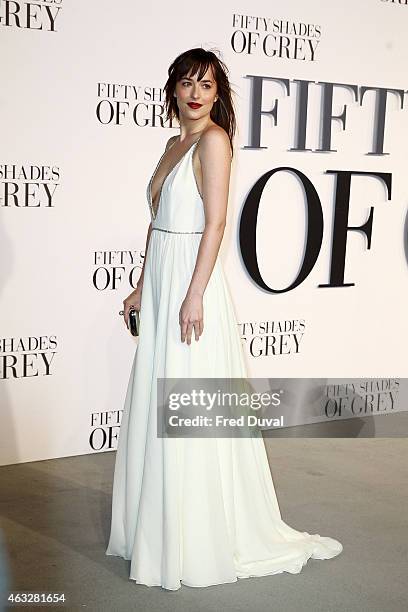 Dakota Johnson attends the UK Premiere of "Fifty Shades Of Grey" at Odeon Leicester Square on February 12, 2015 in London, England.