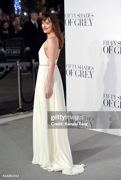 Dakota Johnson attends the UK Premiere of "Fifty Shades Of Grey" at Odeon Leicester Square on February 12, 2015 in London, England.