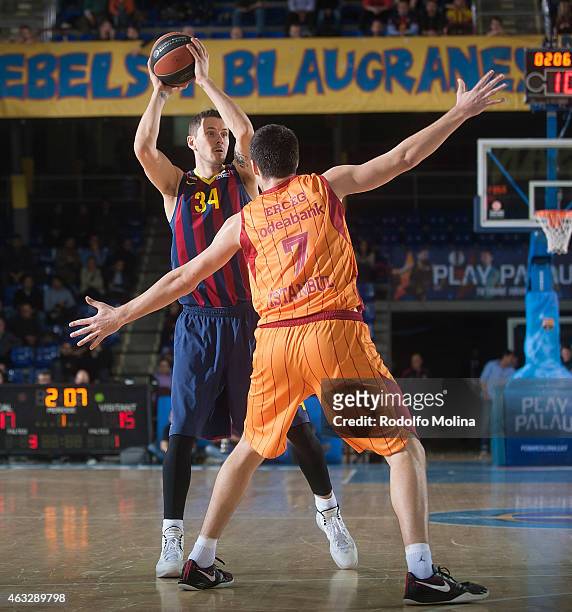 Bostjan Nachbar, #34 of FC Barcelona in action during the Turkish Airlines Euroleague Basketball Top 16 Date 7 game between FC Barcelona v...