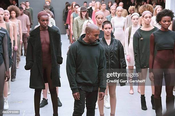 Kanye West attends the adidas show during Mercedes-Benz Fashion Week Fall 2015 at Skylight Clarkson SQ. On February 12, 2015 in New York City.