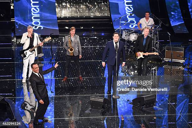 Spandau Ballet and Carlo Conti attend the thirth night of 65th Festival di Sanremo 2015 at Teatro Ariston on February 12, 2015 in Sanremo, Italy.