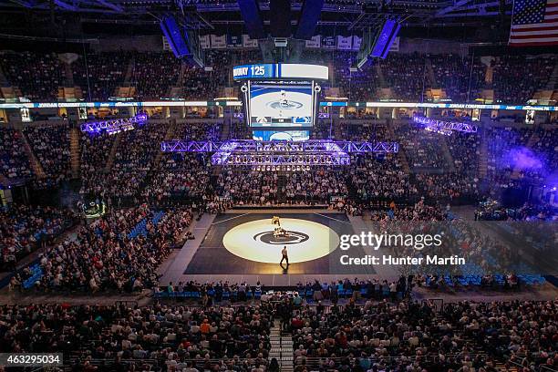 View of the sold out crowd during a wrestling match between the Penn State Nittany Lions and the Iowa Hawkeyes on February 8, 2015 at the Bryce...