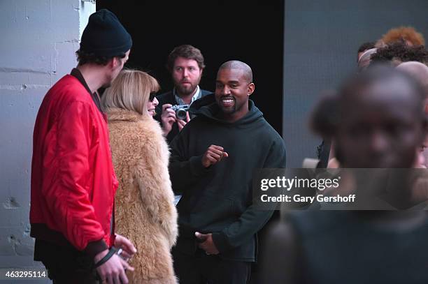 Anna Wintour and Kanye West attend the adidas show during Mercedes-Benz Fashion Week Fall 2015 at Skylight Clarkson SQ. On February 12, 2015 in New...
