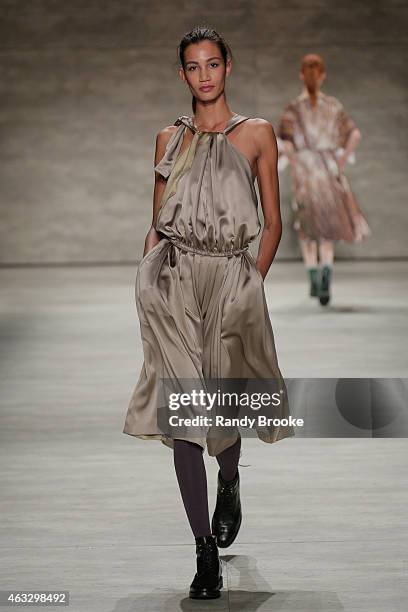Model walks at the runway at the Costello Tagliapietra Fashion Show during Mercedes-Benz Fashion Week Fall Winter 2015 at The Pavilion at Lincoln...