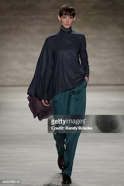 Model walks the runway at the Costello Tagliapietra Runway Show during Mercedes-Benz Fashion Week Fall Winter 2015 at The Pavilion at Lincoln Center...