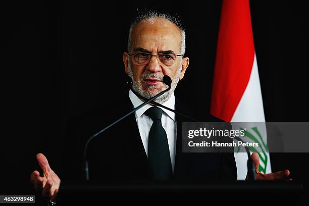 Iraq Foreign Minister Dr Ibrahim al-Jaafari speaks to the media during a press conference following a meeting with New Zealand Foreign Minister...