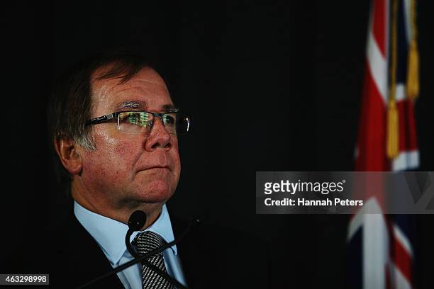 New Zealand Foreign Minister Murray McCully speaks to the media during a press conference following a meeting with Iraq Foreign Minister Dr Ibrahim...