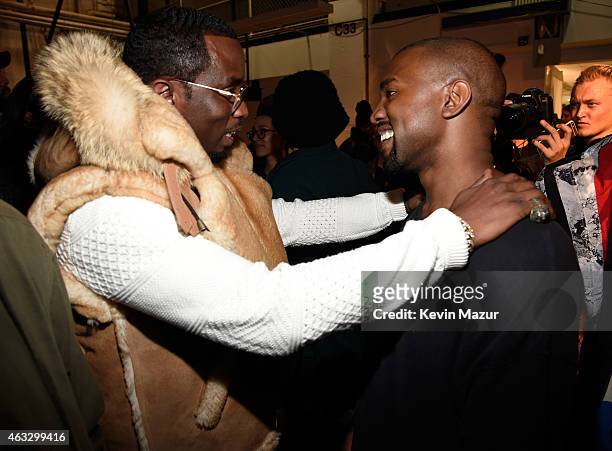 Sean 'Diddy' Combs and Kanye West backstage at the adidas Originals x Kanye West YEEZY SEASON 1 fashion show during New York Fashion Week Fall 2015...