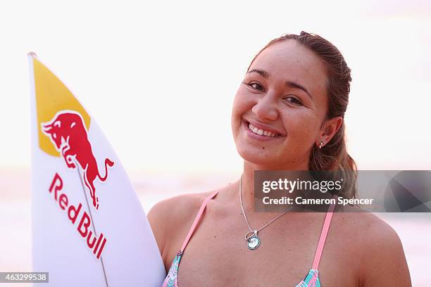 Professional surfer Carissa Moore of Hawaii poses during a portrait session at Manly Beach on February 13, 2015 in Sydney, Australia. Moore is...