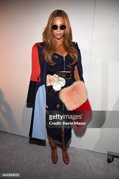 Beyonce poses backstage at the adidas Originals x Kanye West YEEZY SEASON 1 fashion show during New York Fashion Week Fall 2015 at Skylight Clarkson...