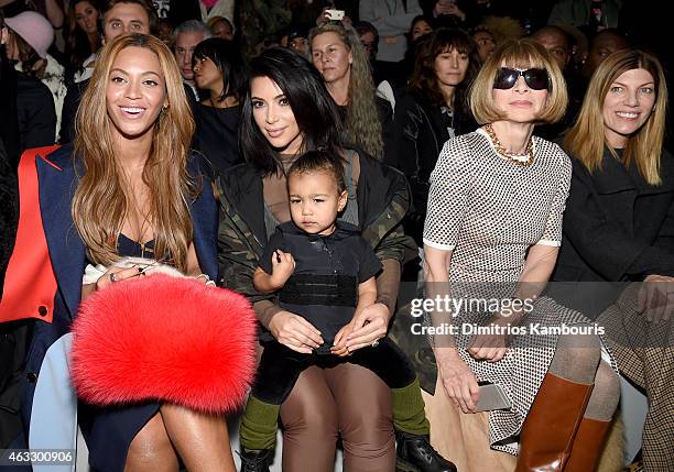 Beyonce, Kim Kardashian with daughter North and Anna Wintour attend the adidas Originals x Kanye West YEEZY SEASON 1 fashion show during New York...