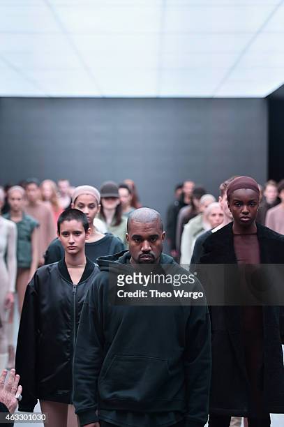 Kanye West on the runway at the adidas Originals x Kanye West YEEZY SEASON 1 fashion show during New York Fashion Week Fall 2015 at Skylight Clarkson...