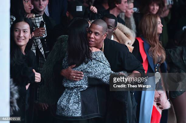 Rihanna and Jay-Z attend the adidas Originals x Kanye West YEEZY SEASON 1 fashion show during New York Fashion Week Fall 2015 at Skylight Clarkson Sq...