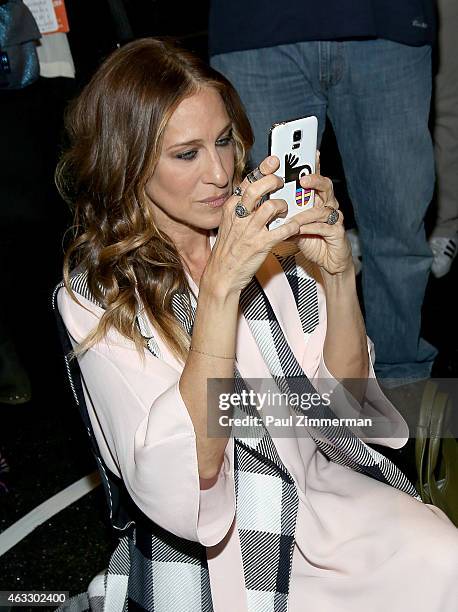 Sarah Jessica Parker backstage at Tome show during Mercedes-Benz Fashion Week Fall 2015 at The Pavilion at Lincoln Center on February 12, 2015 in New...