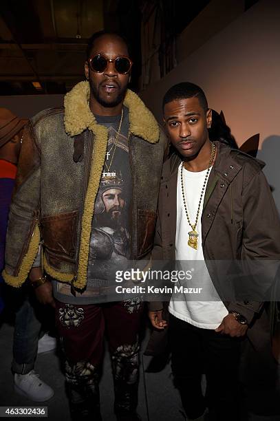 Chainz and Big Sean pose backstage at the adidas Originals x Kanye West YEEZY SEASON 1 fashion show during New York Fashion Week Fall 2015 at...