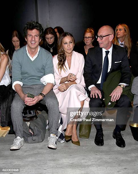 Adam Glassman and Sarah Jessica Parker attend front row at Tome show during Mercedes-Benz Fashion Week Fall 2015 at The Pavilion at Lincoln Center on...