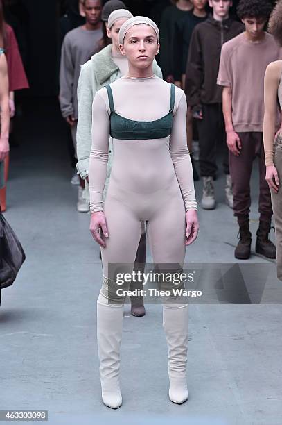 Models walk the runway at the adidas Originals x Kanye West YEEZY SEASON 1 fashion show during New York Fashion Week Fall 2015 at Skylight Clarkson...