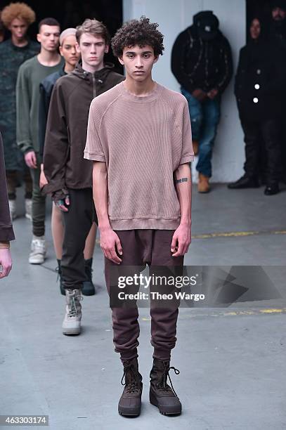 Models walk the runway at the adidas Originals x Kanye West YEEZY SEASON 1 fashion show during New York Fashion Week Fall 2015 at Skylight Clarkson...