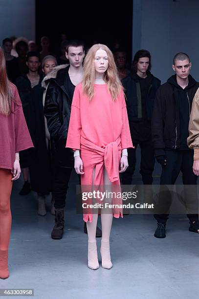 Models walk the runway at the adidas Originals x Kanye West YEEZY SEASON 1 fashion show during New York Fashion Week Fall 2015 at Skylight Clarkson...