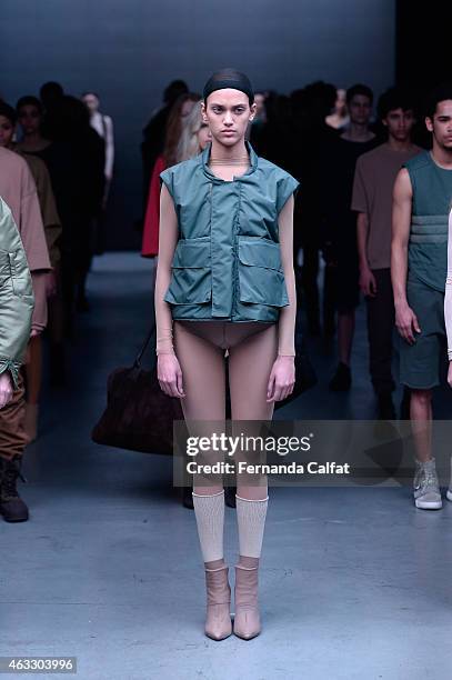 Models walk the runway at the adidas Originals x Kanye West YEEZY SEASON 1 fashion show during New York Fashion Week Fall 2015 at Skylight Clarkson...