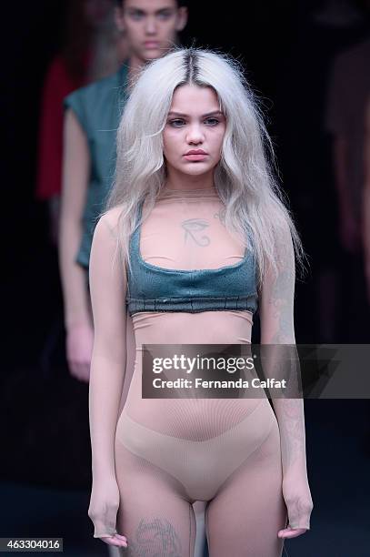 Models walk the runway at the adidas Originals x Kanye West YEEZY SEASON 1 fashion show during New York Fashion Week Fall 2015 at Skylight Clarkson...