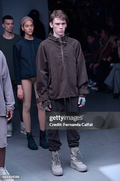 Models walk the runway at the adidas Originals x Kanye West YEEZY SEASON 1 fashion show during New York Fashion Week Fall 2015 at Skylight Clarkson...