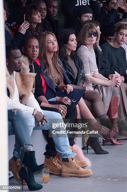 Sean "Diddy" Combs, Jay-Z, Beyonce, Kim Kardashian, and Anna Wintour attend the adidas Originals x Kanye West YEEZY SEASON 1 fashion show during New...