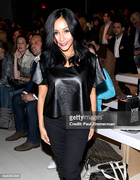 Nicole "Snooki" Polizzi front row at Nike/Levi's Kid's fashion show during Mercedes-Benz Fashion Week Fall 2015 at The Salon at Lincoln Center on...
