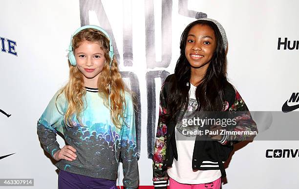 Models backstage at the Nike/Levi's Kids Rock! during Mercedes-Benz Fashion Week Fall 2015 at The Salon at Lincoln Center on February 12, 2015 in New...