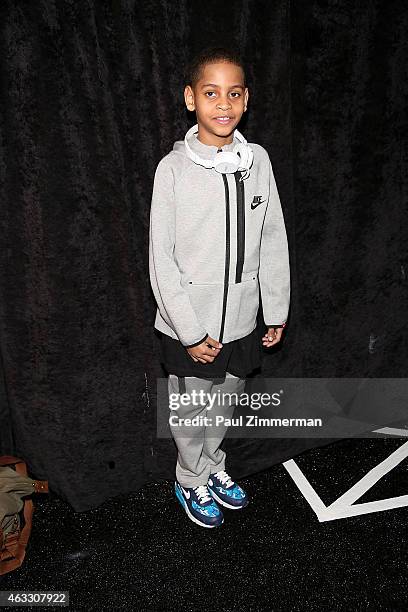 Kiyan Anthony backstage at the Nike/Levi's Kids Rock! during Mercedes-Benz Fashion Week Fall 2015 at The Salon at Lincoln Center on February 12, 2015...