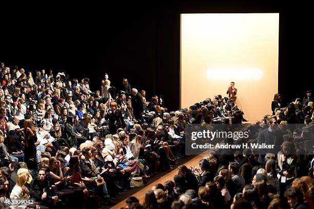 Models walk the runway at the BCBGMAXAZRIA fashion show during Mercedes-Benz Fashion Week Fall 2015 at Lincoln Center for the Performing Arts on...