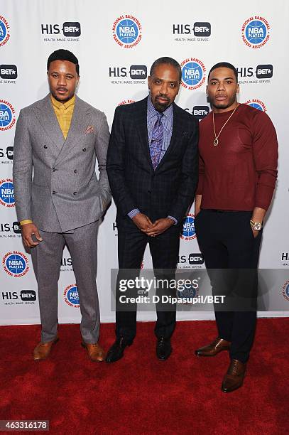 Hosea Chanchez, BET Networks President of Broadcast Media Sales Louis Carr, and Nelly attend the H.I.S. Official Launch Party at the Park Hyatt New...