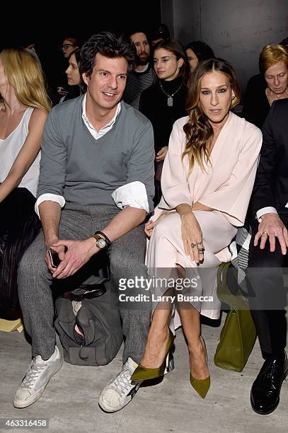 Adam Glassman and Sarah Jessica Parker attend the Tome fashion show during Mercedes-Benz Fashion Week Fall 2015 at The Pavilion at Lincoln Center on...