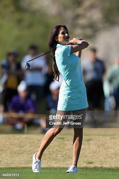 Holly Sonders hits a tee shot on the seventh hole of the Jack Nicklaus Private Course at PGA West during the second round of the Humana Challenge in...