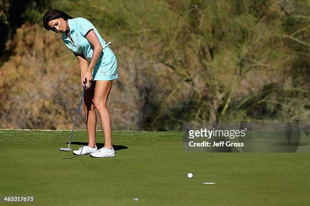 Holly Sonders putts at the sixth hole of the Jack Nicklaus Private Course at PGA West during the second round of the Humana Challenge in partnership...