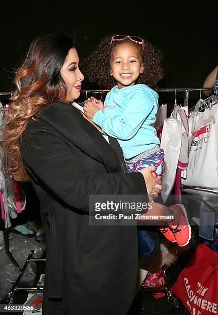 Model backstage at Nike/Levi's Kids Rock! during Mercedes-Benz Fashion Week Fall 2015 at The Salon at Lincoln Center on February 12, 2015 in New York...