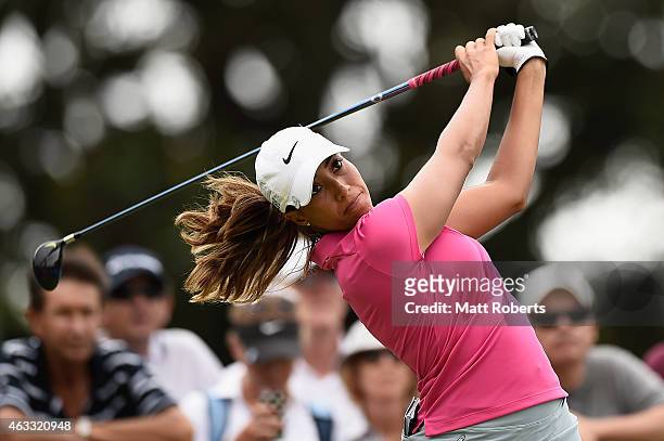 Cheyenne Woods of the United States hits her tee shot on the 8th hole during day two of the 2015 Ladies Masters at Royal Pines Resort on February 13,...