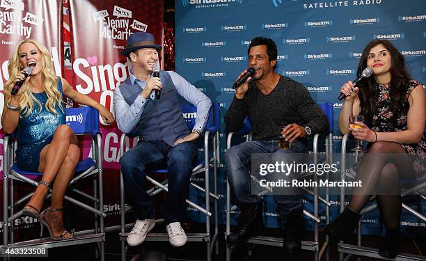 Jenny McCarthy, Donnie Wahlberg, Danny Wood and Justine Marino attend "Singled Out...Again" On Her Exclusive SiriusXM Show, "Dirty, Sexy, Funny With...