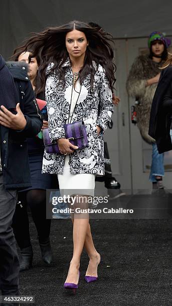 Adriana Lima is seen around Lincoln Center - Day 1 - Mercedes-Benz Fashion Week Fall 2015 at Lincoln Center for the Performing Arts on February 12,...