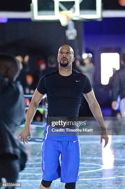 Musician/Rapper Common takes part in the Nike Zoom City Classic basketball tournament featuring their LED court at Nike Zoom Arena on February 12,...