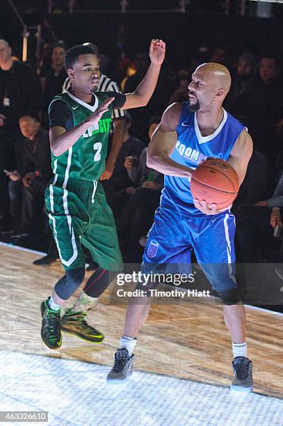 Musician/Rapper Common takes part in the Nike Zoom City Classic basketball tournament featuring their LED court at Nike Zoom Arena on February 12,...