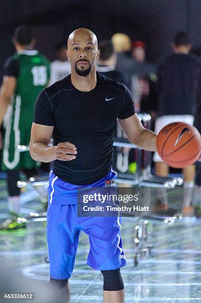 Musician/Rapper Common takes part in the Nike Zoom City Classic basketball tournament featuring their LED court at Nike Zoom Arena on February 12,...