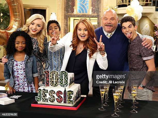 Skai Jackson, Peyton List, Karan Brar, Debby Ryan, Kevin Chamberlin and Cameron Boyce attend Disney Channel's 100 episode celebration for 'Jessie' at...