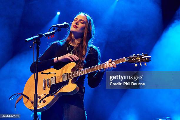 Camilla Staveley-Taylor of The Staves performs on stage at Hackney Empire on February 12, 2015 in London, United Kingdom.