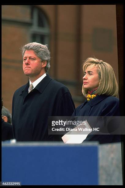President Bill Clinton and First Lady Hillary Clinton are photographed for Time & Life at Holocaust Memorial Museum dedication ceremony on April 22,...