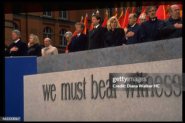 President Bill Clinton and First Lady Hillary Clinton are photographed for Time & Life at Holocaust Memorial Museum dedication ceremony on April 22,...