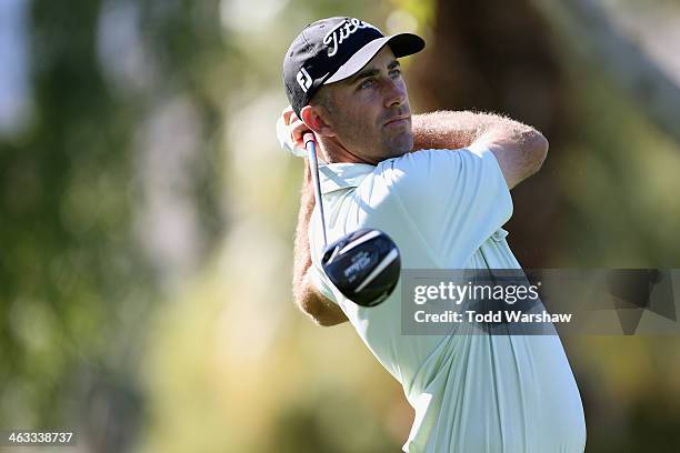 Geoff Ogilvy hits a tee shot on the second hole of the Arnold Palmer Private Course at PGA West during the second round of the Humana Challenge in...