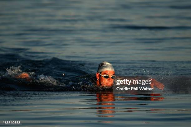 Dylan McNeice of New Zealand swims during Challenge Wanaka on January 18, 2014 in Wanaka, New Zealand.