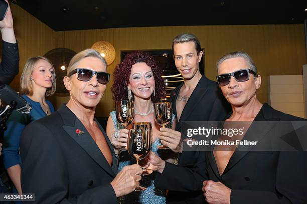 The Botox Boys, Arnold, Oskar, Florian Wess, and Christina Lugner attend the Champagne And Oyster Reception in Hotel Le Meridien on February 12, 2015...